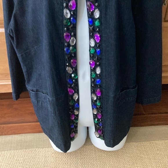 Ruby Rd. Woman Collarless Jeweled Denim Jacket 18W - Picture 4 of 9